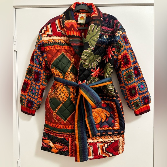 Farm Rio Patchwork Tapestry Crochet Puffer Jacket - Picture 10 of 13